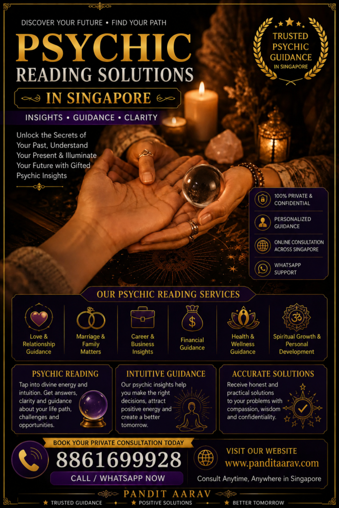 Tarot Card, Psychic Reading & Vastu Expert in Singapore – Pandit Aarav Discover Trusted Spiritual Guidance with Pandit Aarav in Singapore Life is full of uncertainties, and everyone faces challenges related to relationships, career, business, health, finances, and family. During such moments, expert spiritual guidance can help you gain clarity and confidence to make better decisions. Pandit Aarav is a trusted Tarot Card Reader, Psychic Reader, and Vastu Expert in Singapore, offering personalized consultations to individuals seeking answers, direction, and positive transformation. With years of experience in spiritual guidance and ancient metaphysical practices, Pandit Aarav has helped many people understand their life's purpose, overcome obstacles, and create a more balanced future. Whether you are looking for accurate tarot card readings, intuitive psychic insights, or Vastu consultation for your home or business, Pandit Aarav provides compassionate, confidential, and personalized guidance.