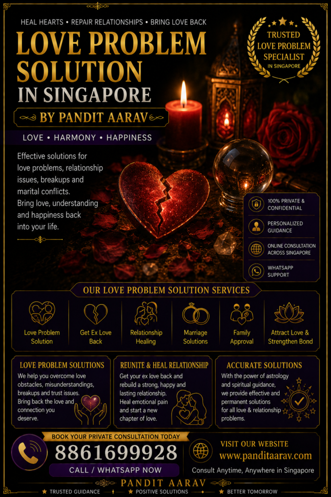 Pandit Aarav is a respected Vedic Astrologer, Tarot Card Reader, Psychic Reader, and Spiritual Healer in Singapore, dedicated to helping individuals overcome life's challenges through authentic spiritual guidance. With years of experience in ancient Vedic astrology and holistic healing practices, he has assisted countless clients in finding clarity, confidence, and positive direction. His consultations are based on traditional astrological principles combined with a personalized approach that addresses each individual's unique concerns. Whether you are facing difficulties in love, marriage, career, business, health, or family life, Pandit Aarav carefully analyzes your situation and provides practical spiritual guidance to help you make informed decisions. Every consultation is conducted with complete privacy, honesty, and compassion, ensuring that clients receive meaningful insights and effective solutions tailored to their needs. His commitment to helping people achieve peace, prosperity, and emotional well-being has earned him the trust of clients across Singapore.